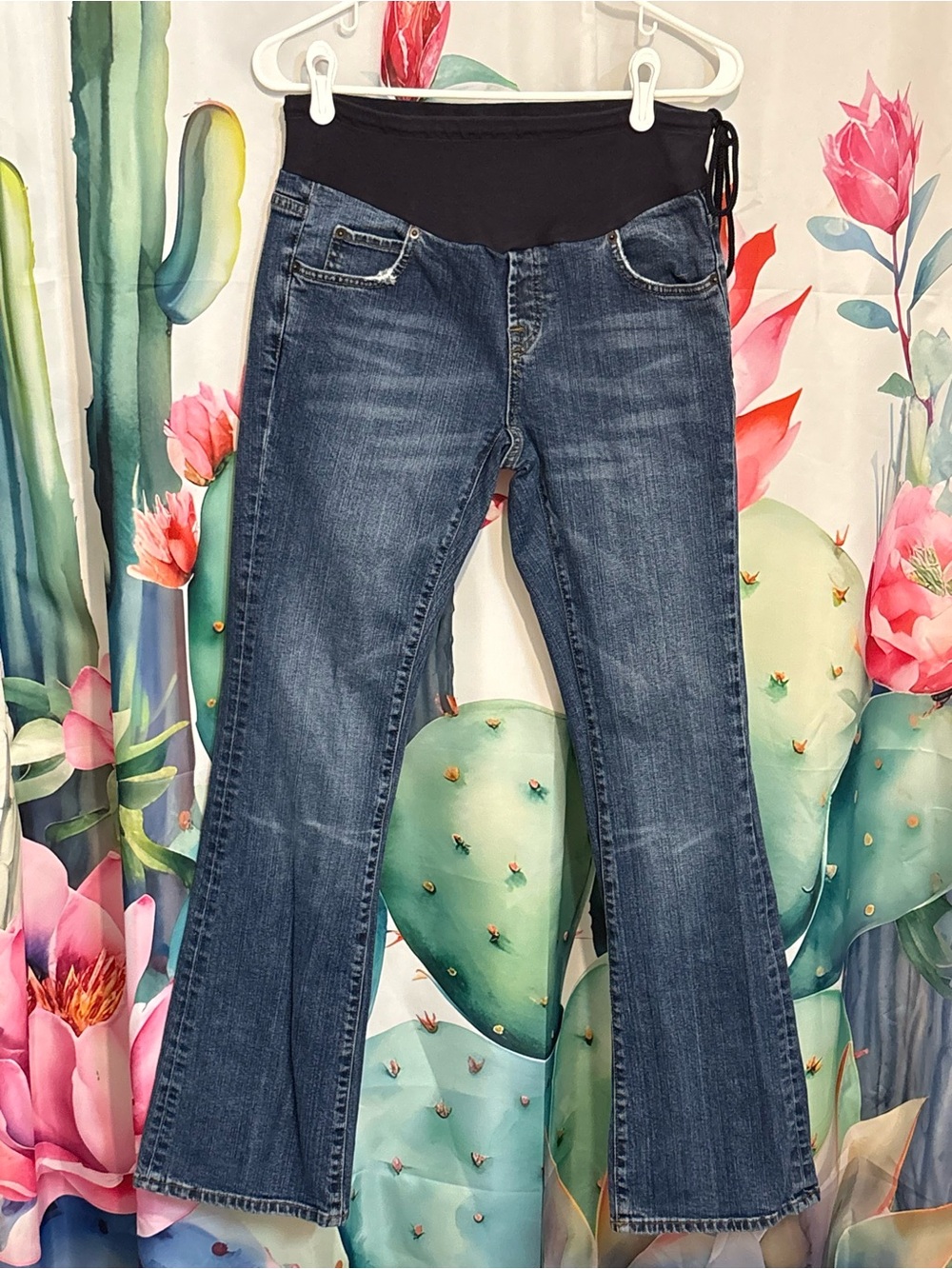 M E Women’s Maternity Mid Rise Bootcut Blue Denim Jeans Stretch Pockets S